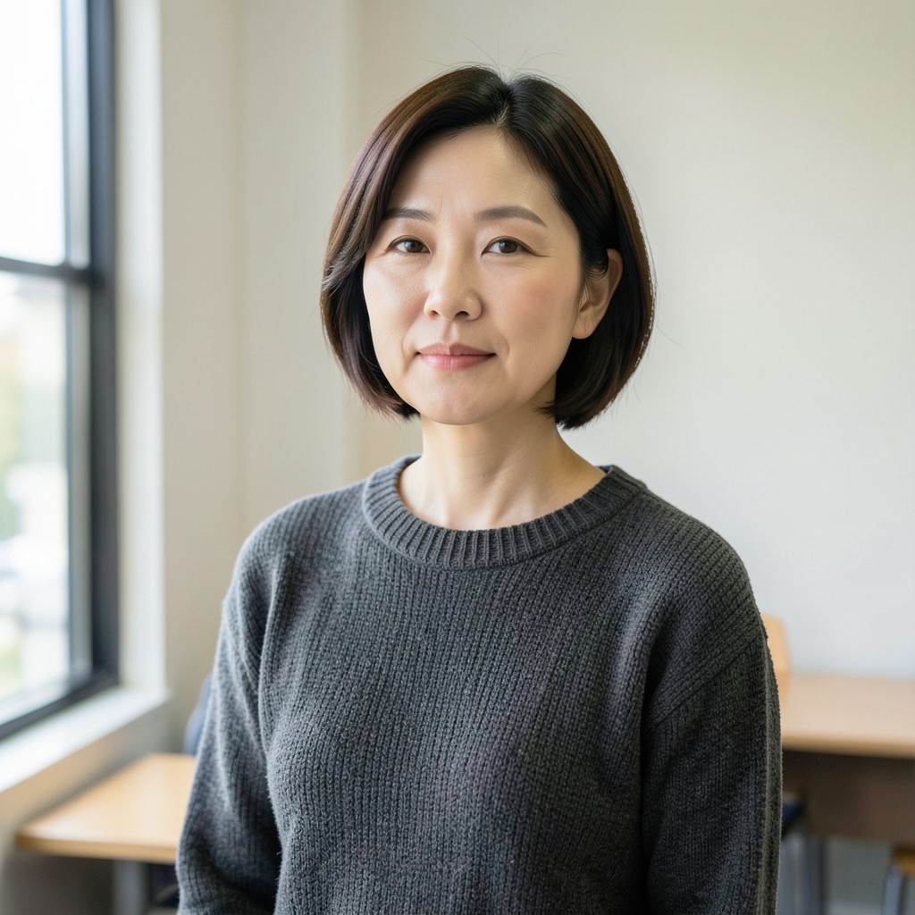 교실 창가에 선 짧은 단발의 강사 한서윤